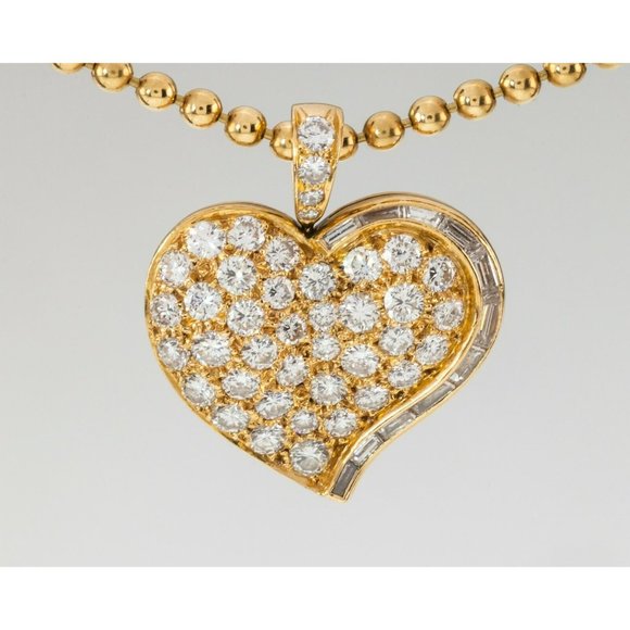 Bulgari Bvlgari Vintage 18k Yellow Gold Diamond Heart Pendant w/ Ball Chain - Picture 6 of 10